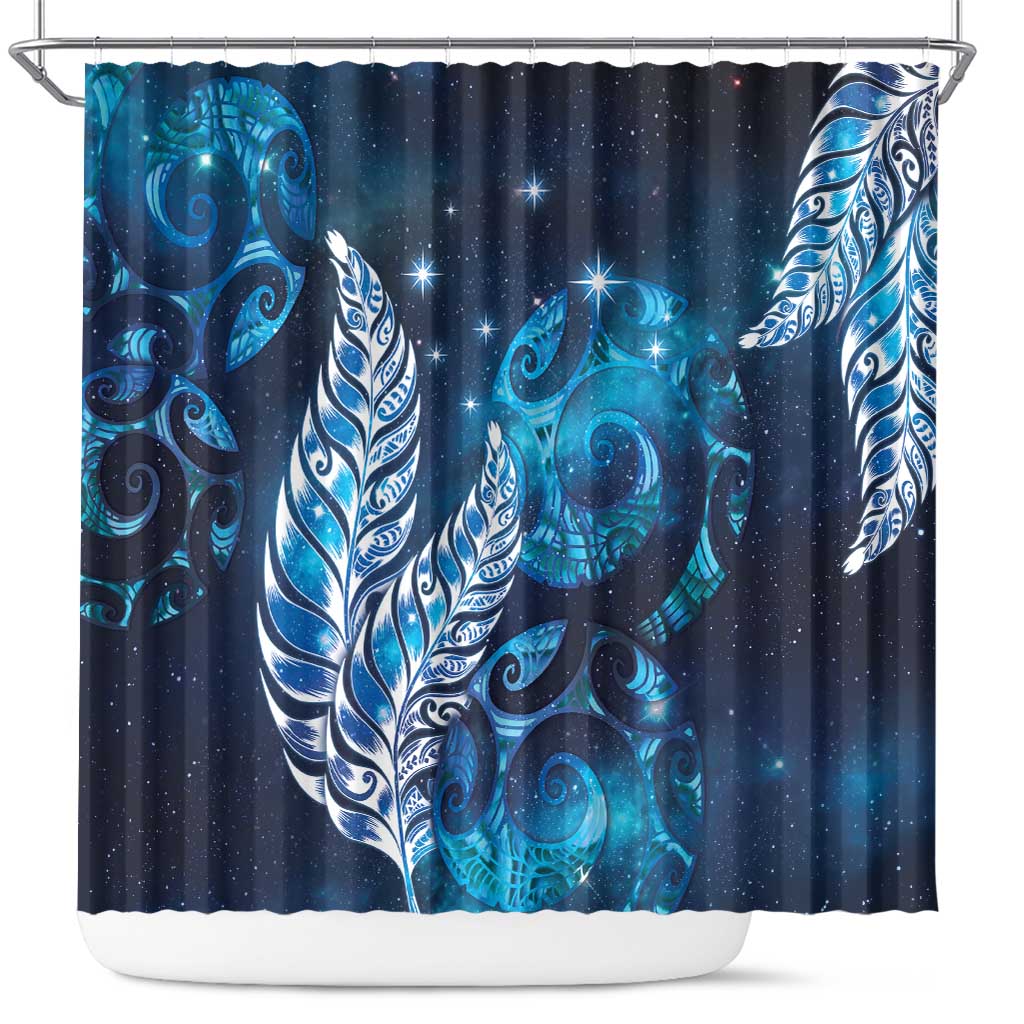 New Zealand Matariki Shower Curtain Maori Koru Mix Silver Fern