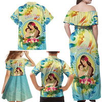 Personalised Hawaii Mother's Day Family Matching Off Shoulder Maxi Dress and Hawaiian Shirt I Love You Mom