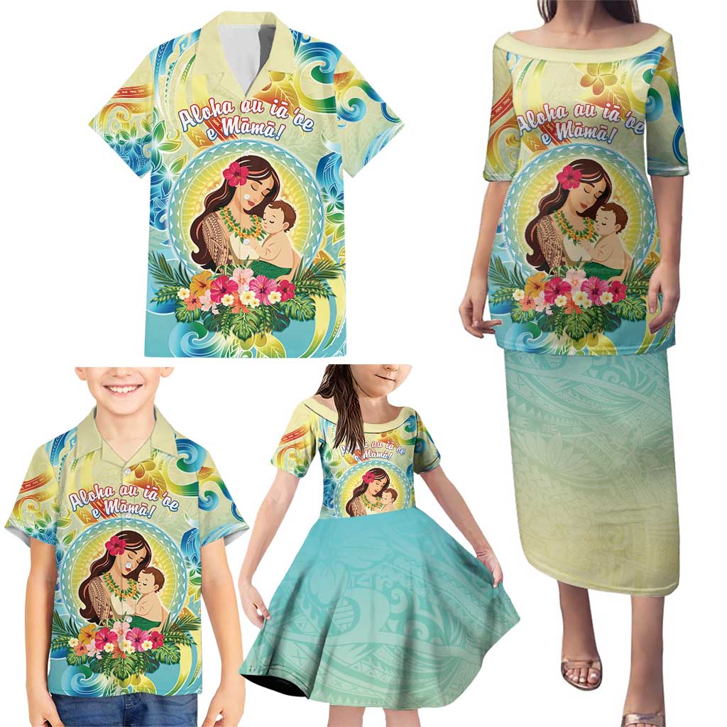 Personalised Hawaii Mother's Day Family Matching Puletasi and Hawaiian Shirt I Love You Mom