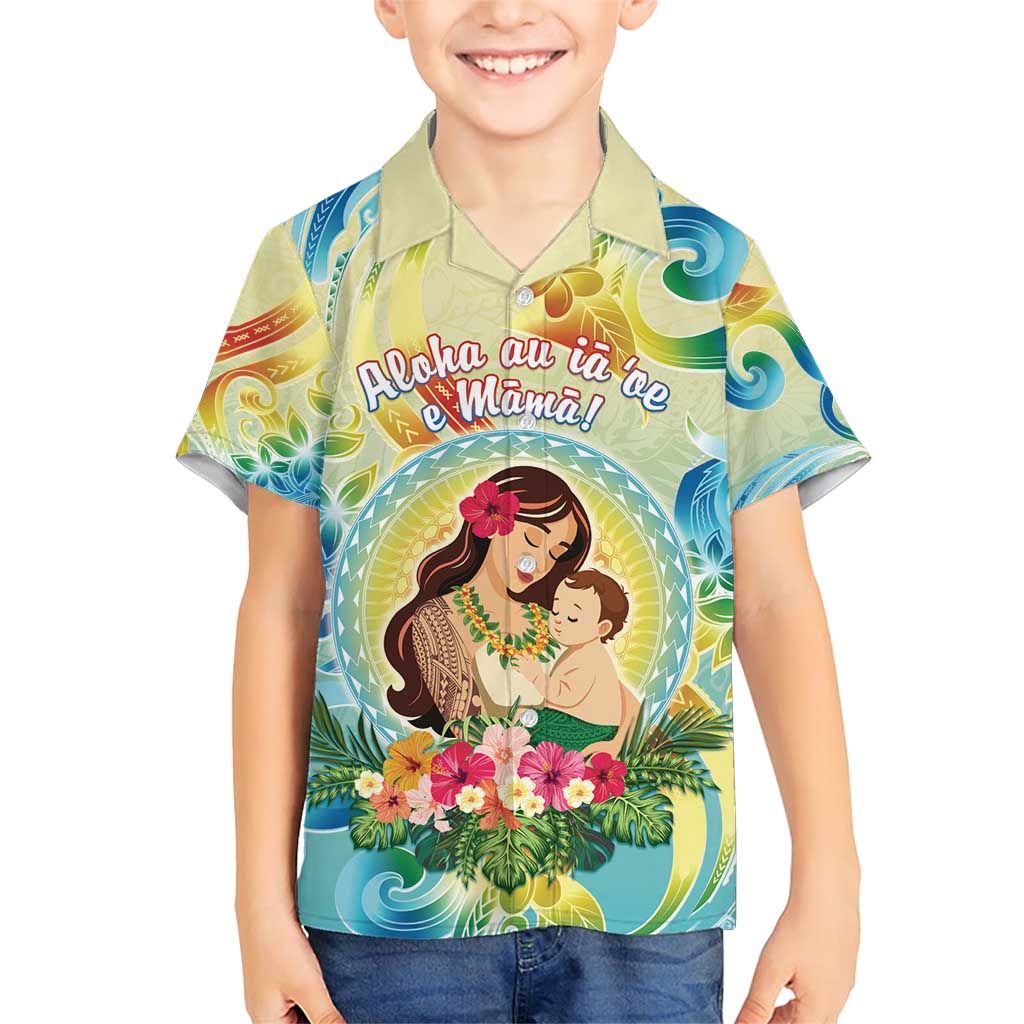 Personalised Hawaii Mother's Day Family Matching Short Sleeve Bodycon Dress and Hawaiian Shirt I Love You Mom