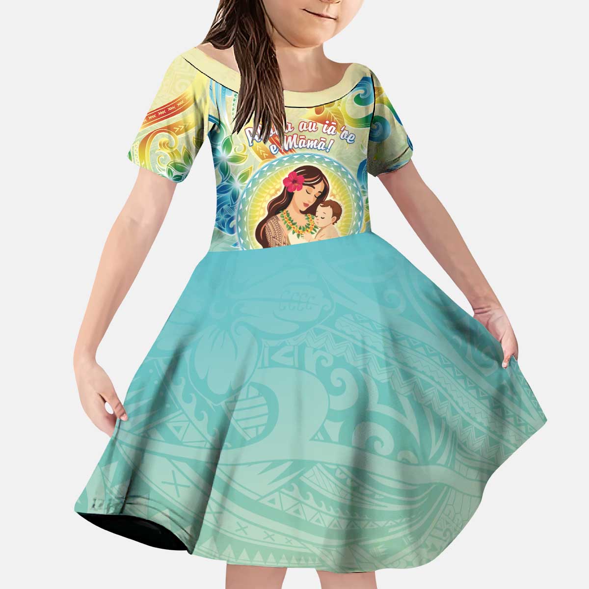 Personalised Hawaii Mother's Day Kid Short Sleeve Dress I Love You Mom DT04 KID Yellow - Polynesian Pride