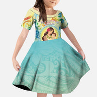 Personalised Hawaii Mother's Day Kid Short Sleeve Dress I Love You Mom DT04 KID Yellow - Polynesian Pride