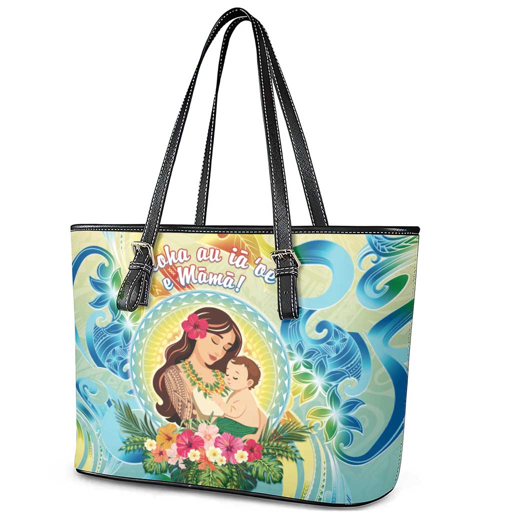 Hawaii Mother's Day Leather Tote Bag I Love You Mom