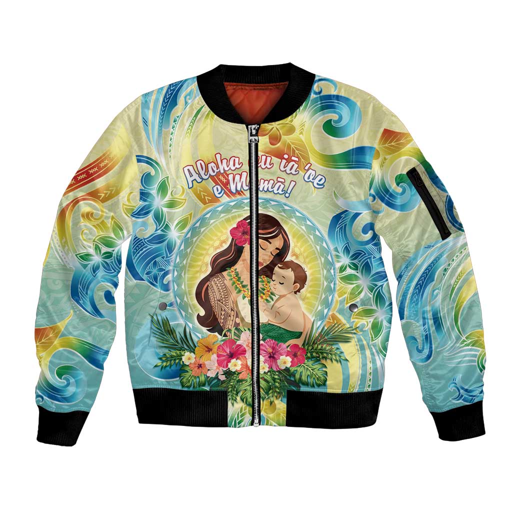 Personalised Hawaii Mother's Day Sleeve Zip Bomber Jacket I Love You Mom