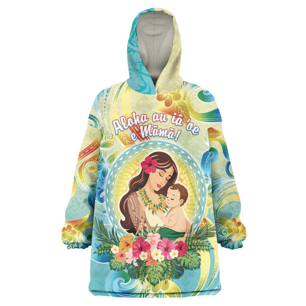 Personalised Hawaii Mother's Day Wearable Blanket Hoodie I Love You Mom DT04 One Size Yellow - Polynesian Pride