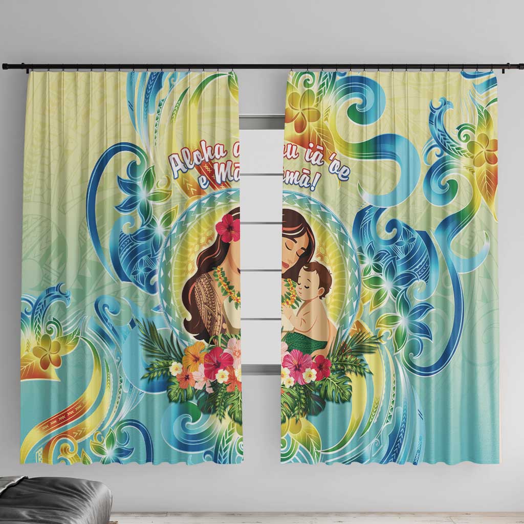 Hawaii Mother's Day Window Curtain I Love You Mom DT04 With Hooks Yellow - Polynesian Pride