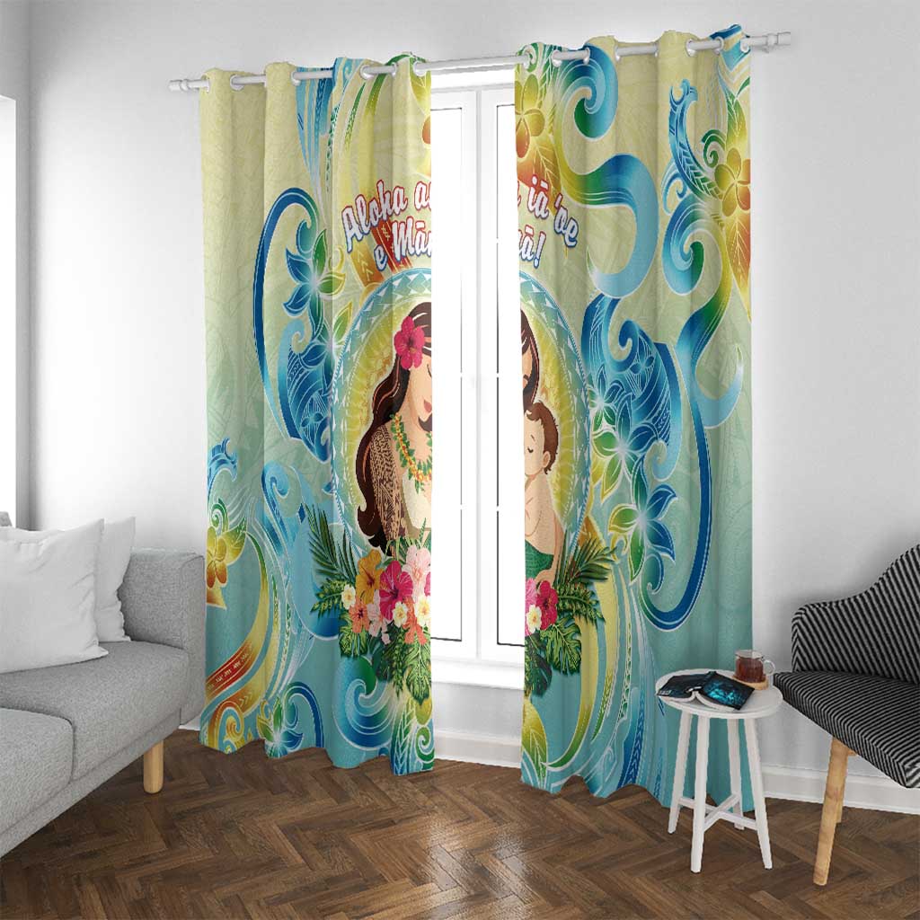 Hawaii Mother's Day Window Curtain I Love You Mom DT04 With Grommets Yellow - Polynesian Pride