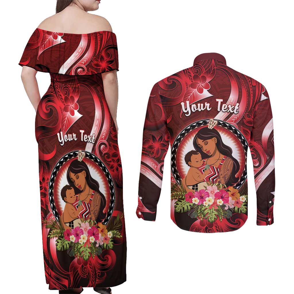 Personalised New Zealand Mother's Day Couples Matching Off Shoulder Maxi Dress and Long Sleeve Button Shirt I Love You Mom