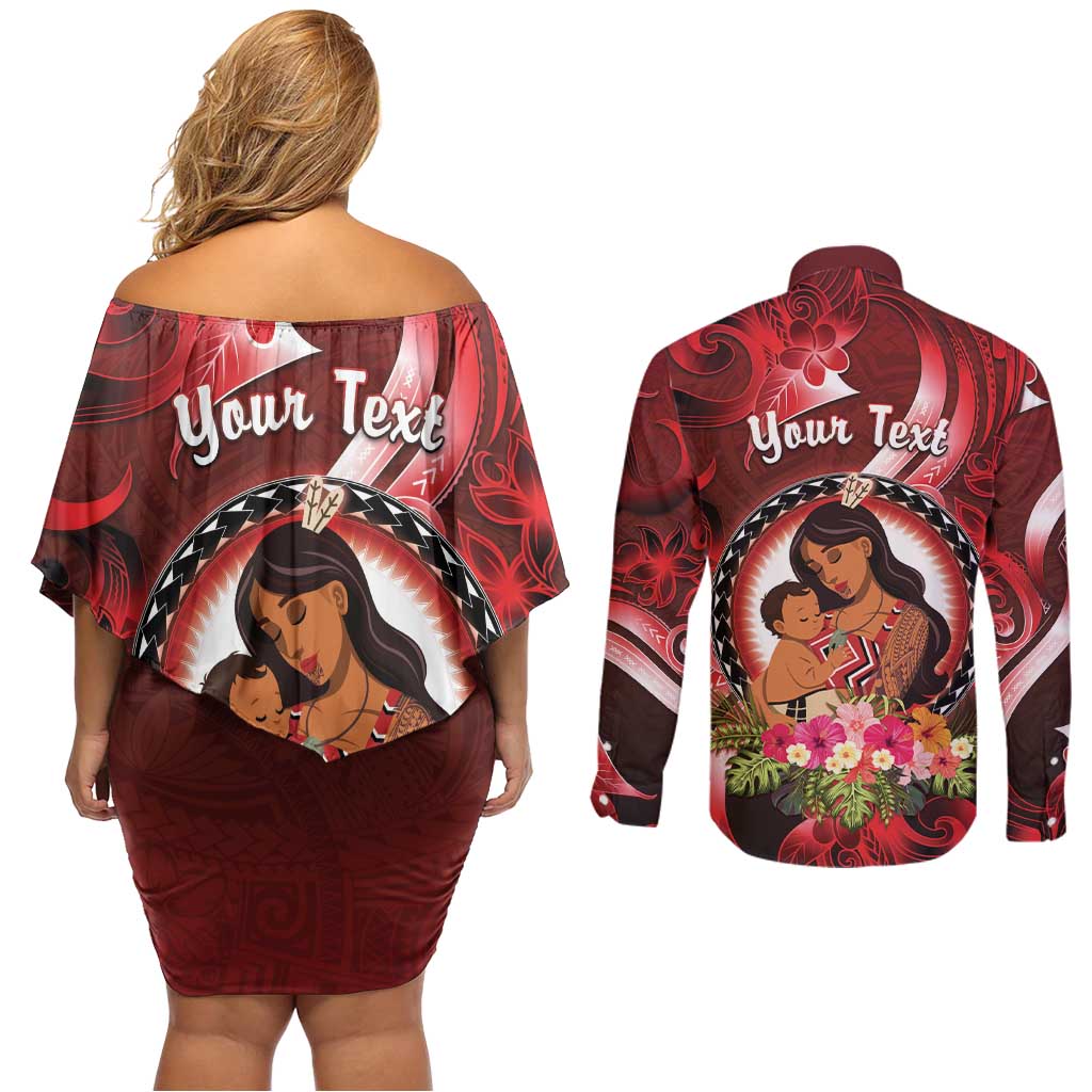 Personalised New Zealand Mother's Day Couples Matching Off Shoulder Short Dress and Long Sleeve Button Shirt I Love You Mom