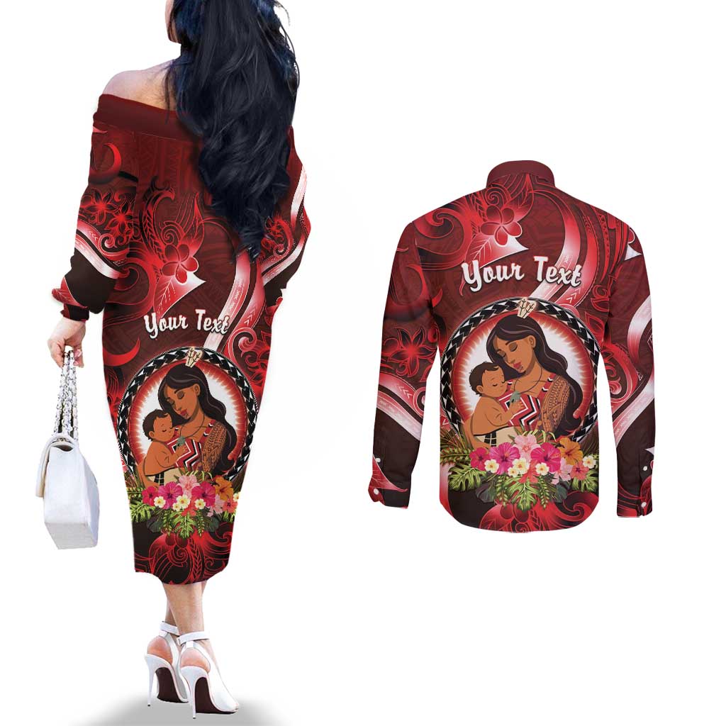 Personalised New Zealand Mother's Day Couples Matching Off The Shoulder Long Sleeve Dress and Long Sleeve Button Shirt I Love You Mom