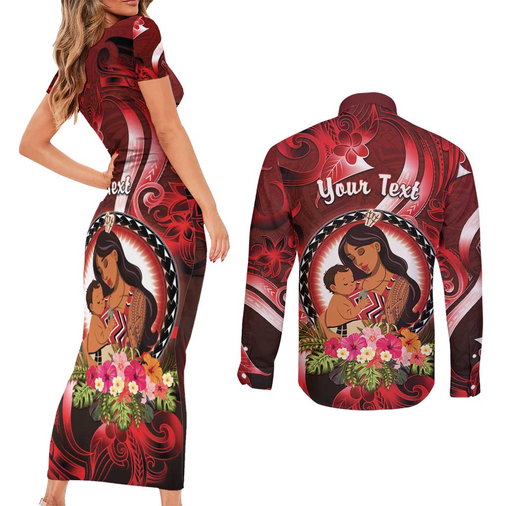 Personalised New Zealand Mother's Day Couples Matching Short Sleeve Bodycon Dress and Long Sleeve Button Shirt I Love You Mom