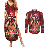 Personalised New Zealand Mother's Day Couples Matching Summer Maxi Dress and Long Sleeve Button Shirt I Love You Mom