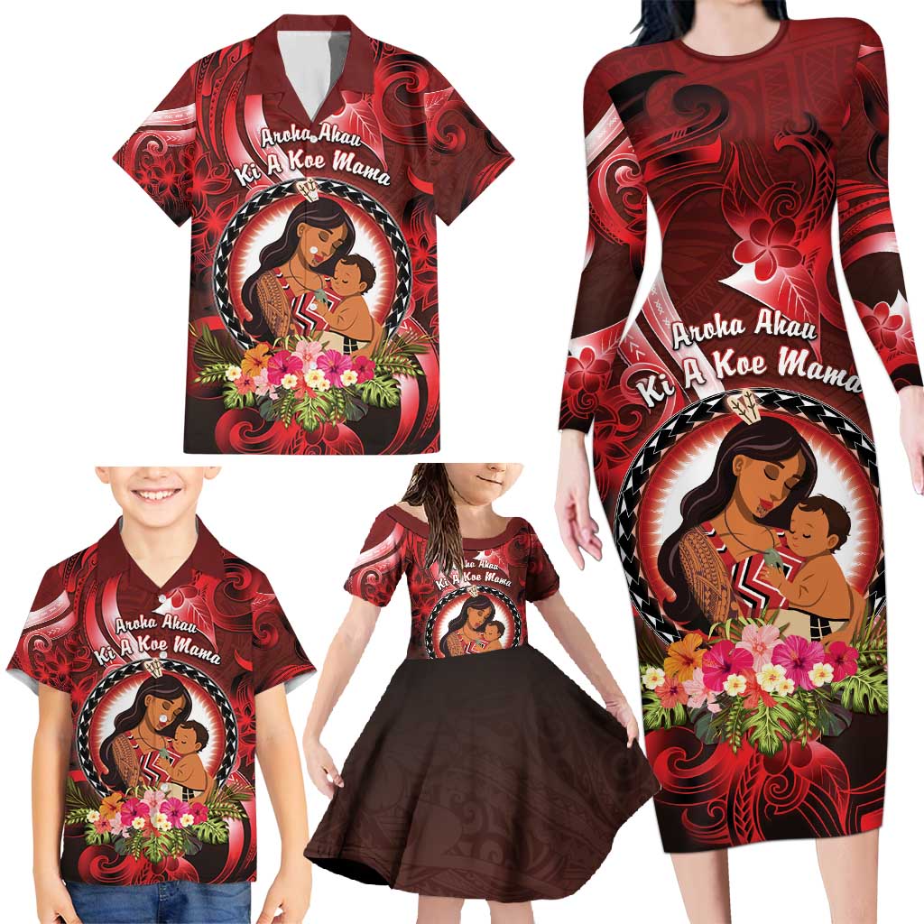 Personalised New Zealand Mother's Day Family Matching Long Sleeve Bodycon Dress and Hawaiian Shirt I Love You Mom