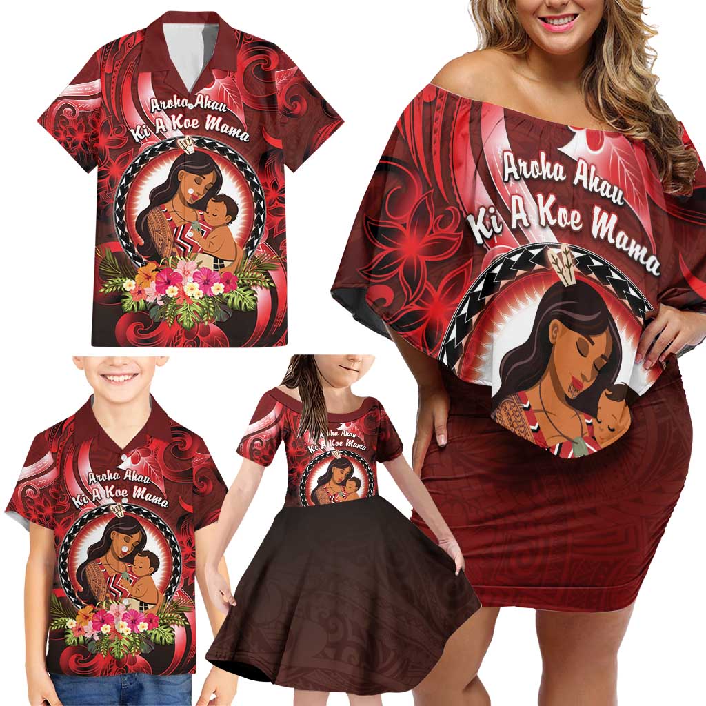 Personalised New Zealand Mother's Day Family Matching Off Shoulder Short Dress and Hawaiian Shirt I Love You Mom