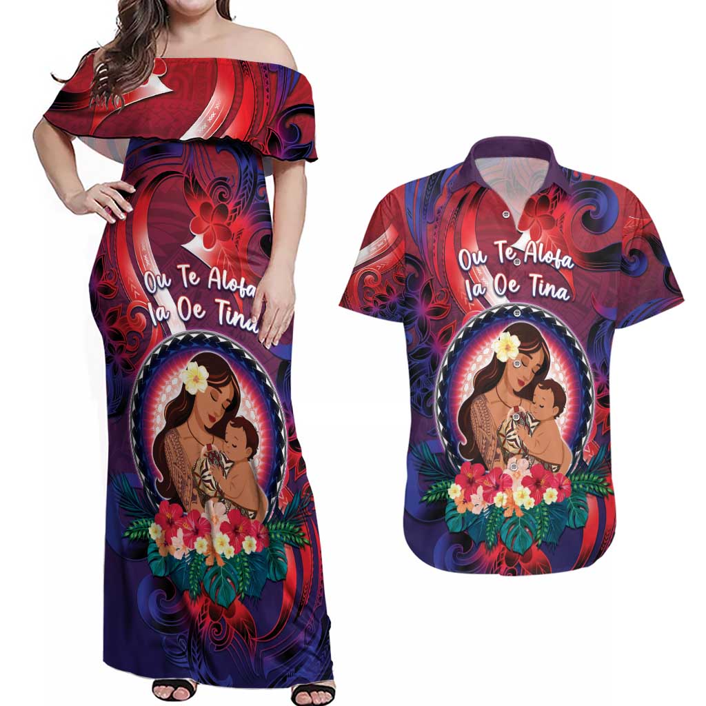 Personalised Samoa Mother's Day Couples Matching Off Shoulder Maxi Dress and Hawaiian Shirt I Love You Mom