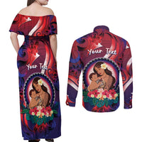 Personalised Samoa Mother's Day Couples Matching Off Shoulder Maxi Dress and Long Sleeve Button Shirt I Love You Mom DT04 - Polynesian Pride
