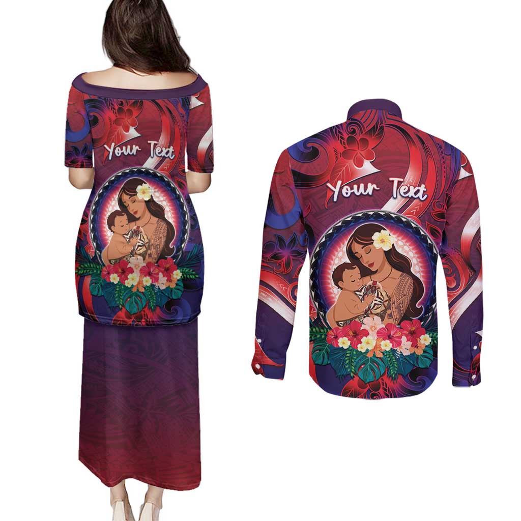 Personalised Samoa Mother's Day Couples Matching Puletasi and Long Sleeve Button Shirt I Love You Mom DT04 - Polynesian Pride
