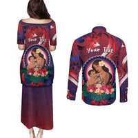 Personalised Samoa Mother's Day Couples Matching Puletasi and Long Sleeve Button Shirt I Love You Mom DT04 - Polynesian Pride