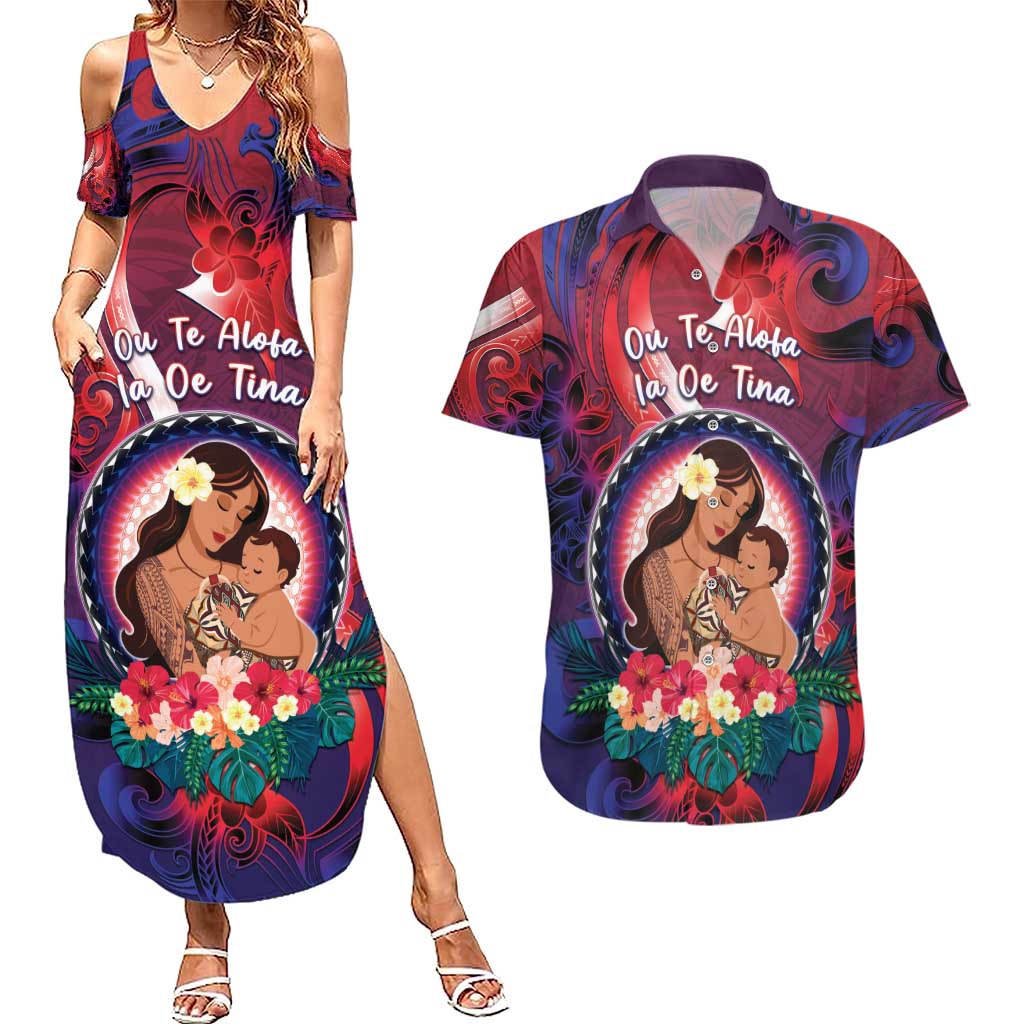 Personalised Samoa Mother's Day Couples Matching Summer Maxi Dress and Hawaiian Shirt I Love You Mom DT04 Red - Polynesian Pride