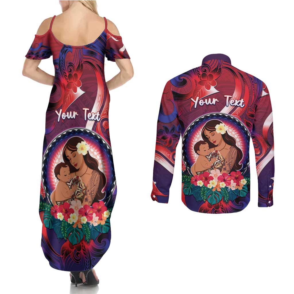 Personalised Samoa Mother's Day Couples Matching Summer Maxi Dress and Long Sleeve Button Shirt I Love You Mom DT04 - Polynesian Pride