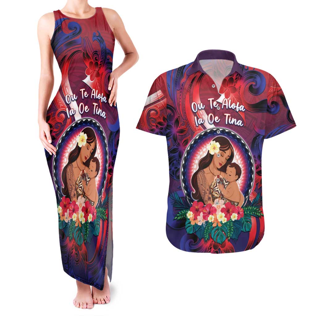 Personalised Samoa Mother's Day Couples Matching Tank Maxi Dress and Hawaiian Shirt I Love You Mom DT04 Red - Polynesian Pride