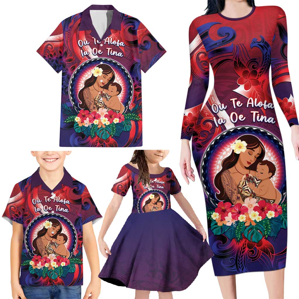 Personalised Samoa Mother's Day Family Matching Long Sleeve Bodycon Dress and Hawaiian Shirt I Love You Mom