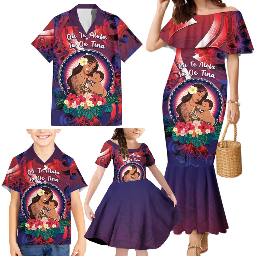 Personalised Samoa Mother's Day Family Matching Mermaid Dress and Hawaiian Shirt I Love You Mom