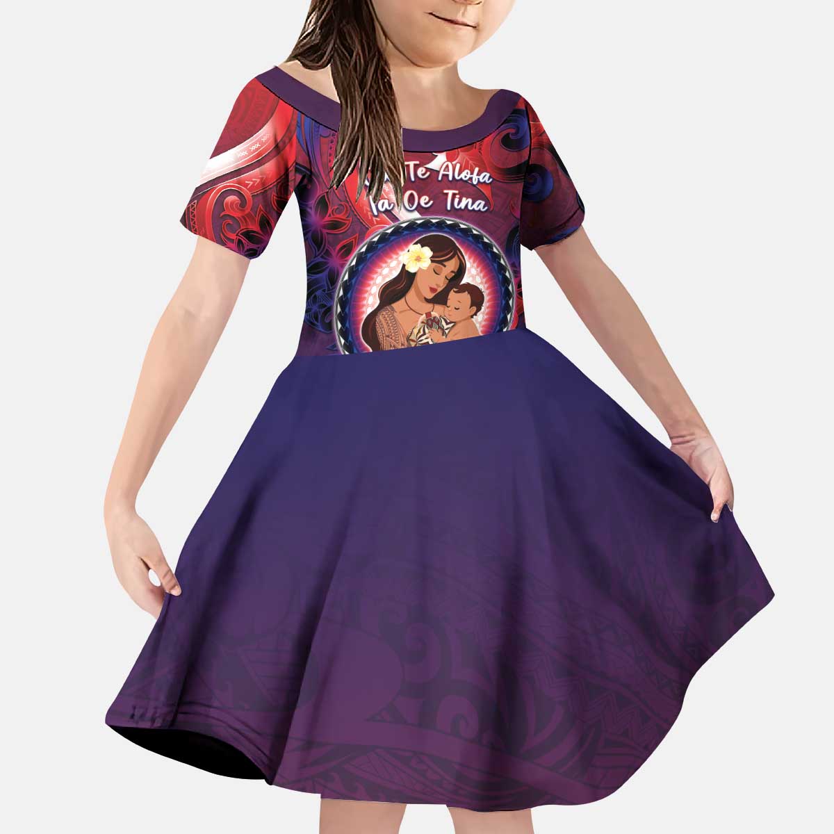 Personalised Samoa Mother's Day Kid Short Sleeve Dress I Love You Mom DT04 KID Red - Polynesian Pride