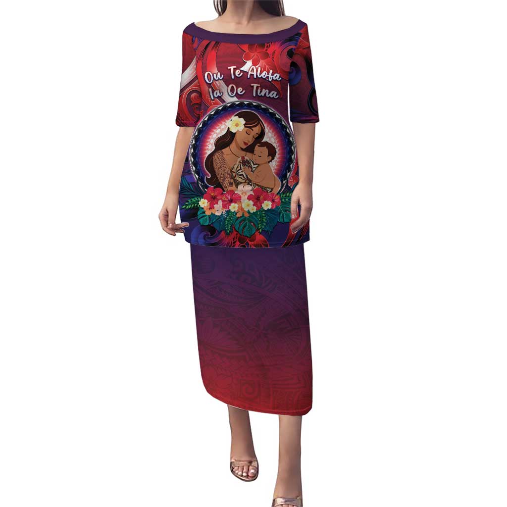Personalised Samoa Mother's Day Puletasi I Love You Mom DT04 Long Dress Red - Polynesian Pride
