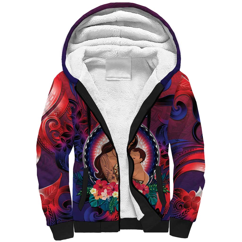 Personalised Samoa Mother's Day Sherpa Hoodie I Love You Mom DT04 Unisex Red - Polynesian Pride