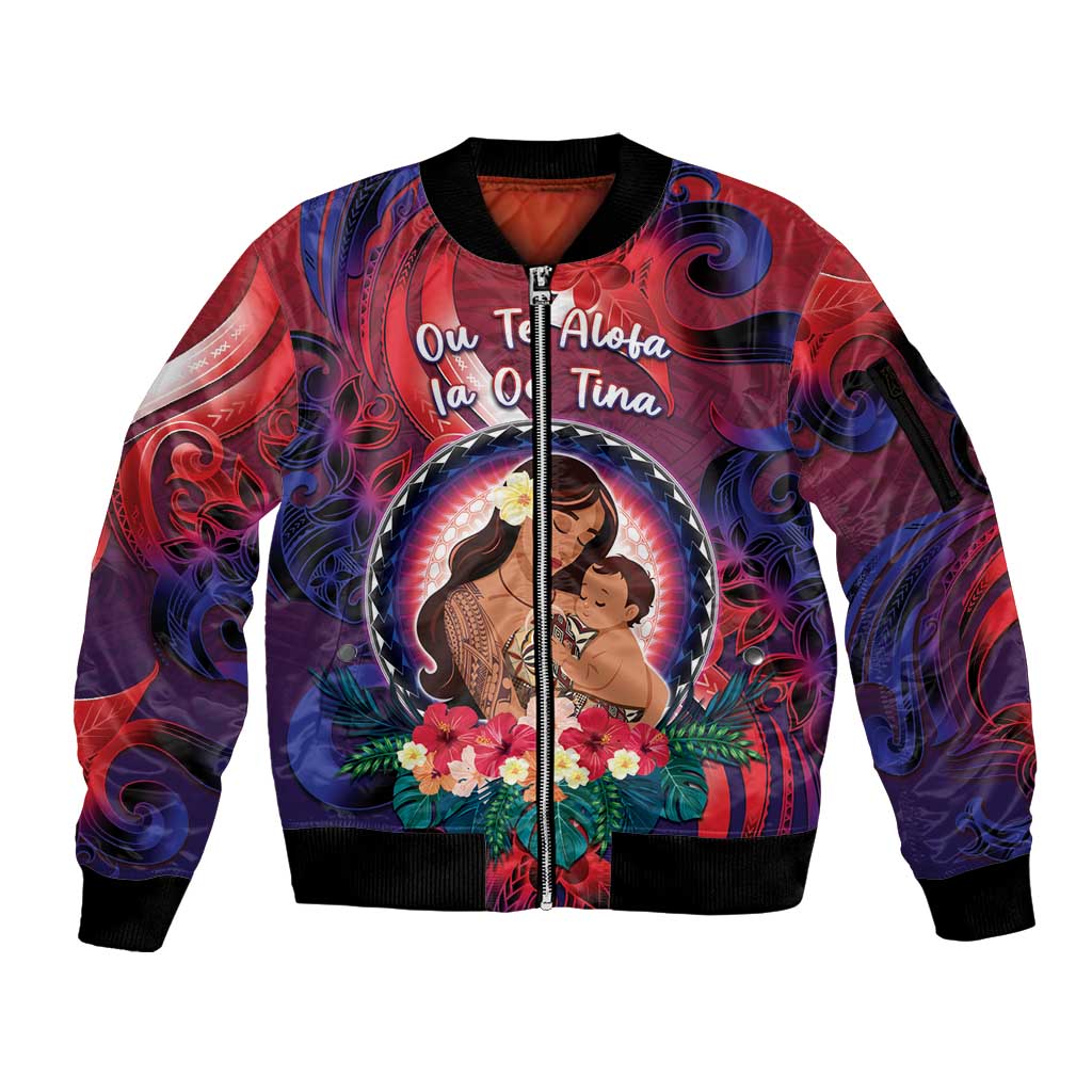 Personalised Samoa Mother's Day Sleeve Zip Bomber Jacket I Love You Mom