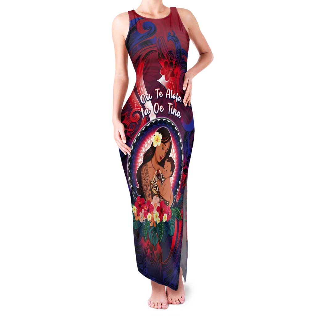 Personalised Samoa Mother's Day Tank Maxi Dress I Love You Mom DT04 Women Red - Polynesian Pride
