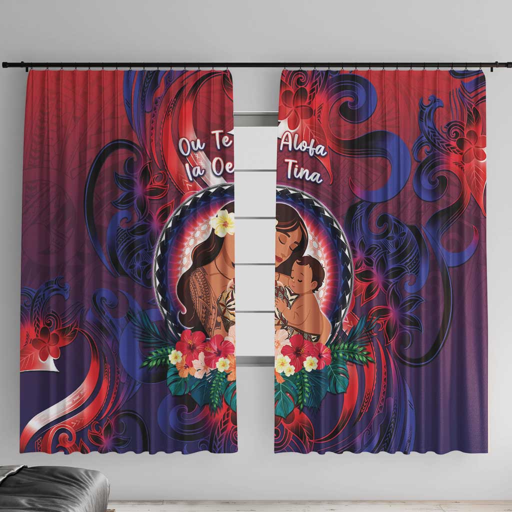 Samoa Mother's Day Window Curtain I Love You Mom DT04 With Hooks Red - Polynesian Pride