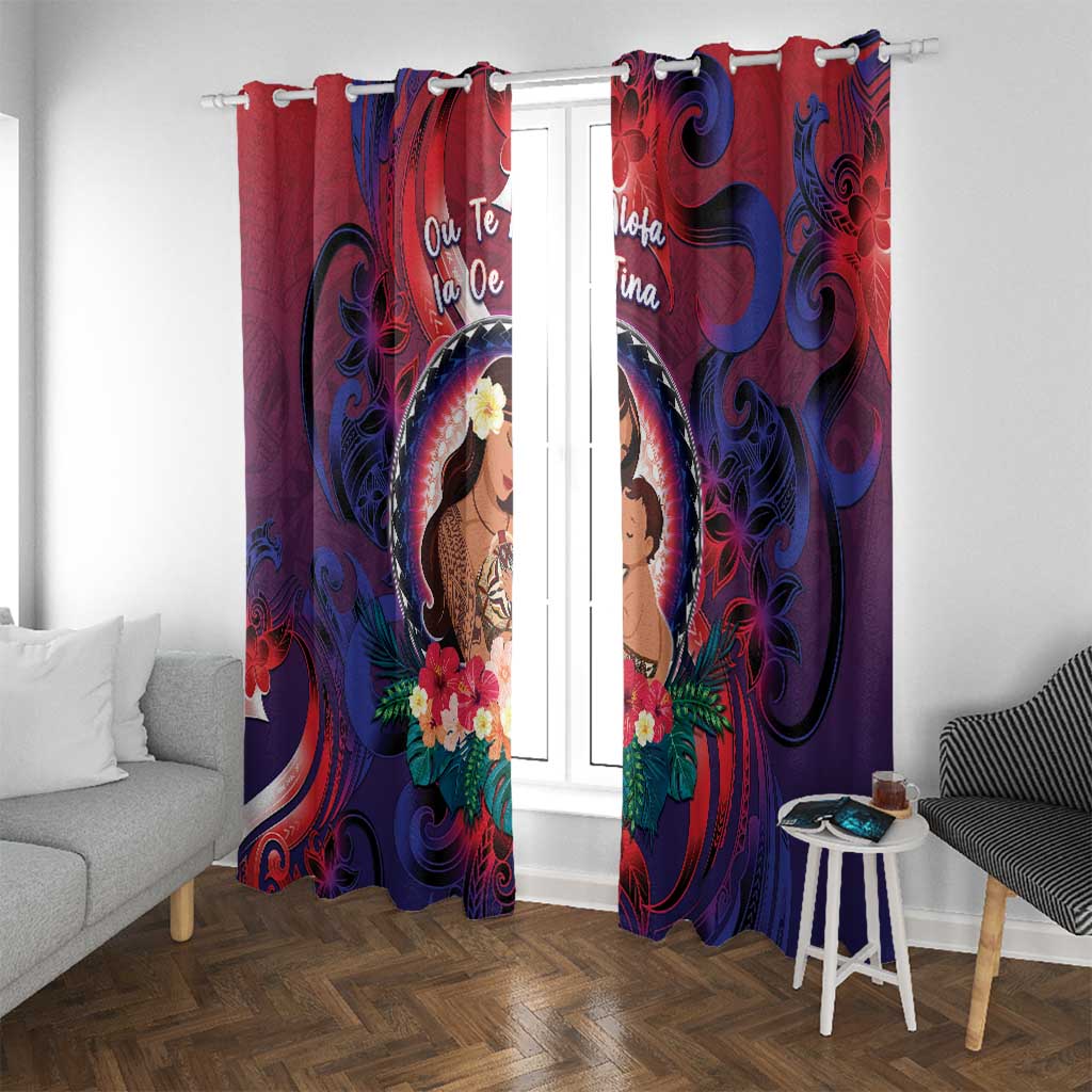 Samoa Mother's Day Window Curtain I Love You Mom DT04 With Grommets Red - Polynesian Pride