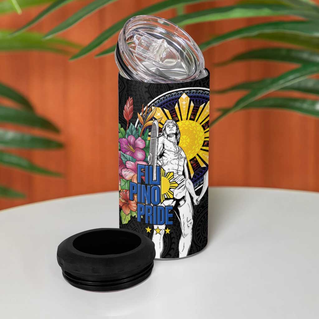 Filipinos Lapu-Lapu Hero Philippines 4 in 1 Can Cooler Tumbler Hibiscus Flowers Style