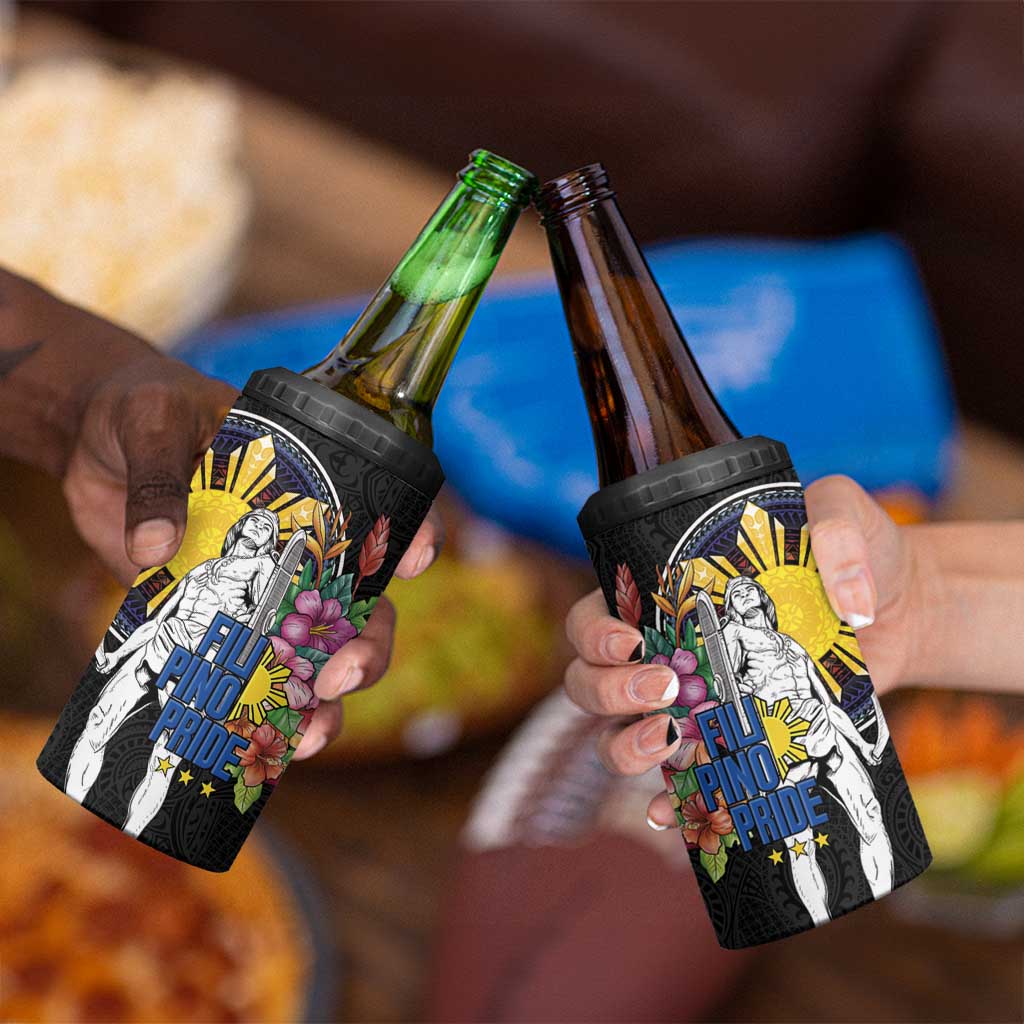 Filipinos Lapu-Lapu Hero Philippines 4 in 1 Can Cooler Tumbler Hibiscus Flowers Style