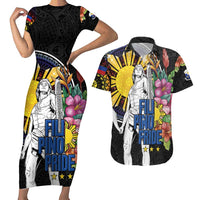 Filipinos Lapu-Lapu Hero Philippines Couples Matching Short Sleeve Bodycon Dress and Hawaiian Shirt Hibiscus Flowers Style