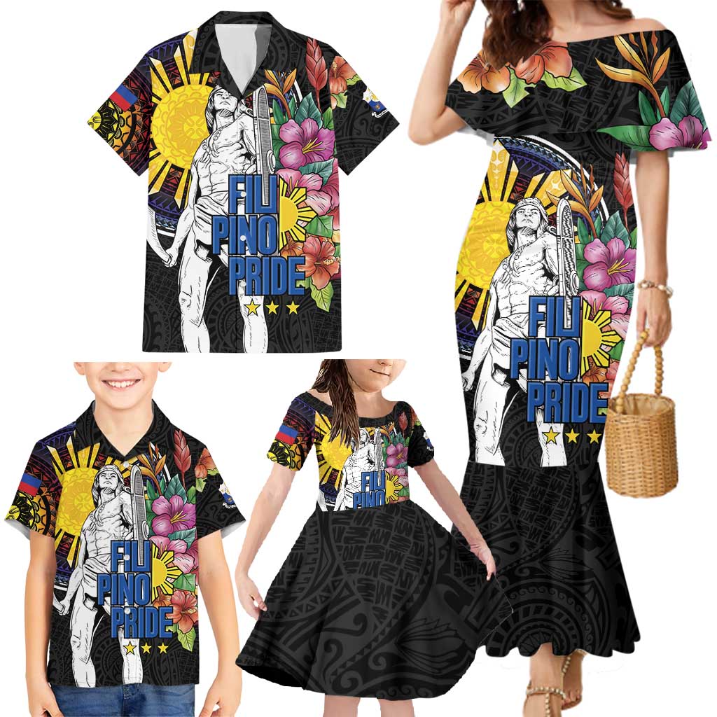 Filipinos Lapu-Lapu Hero Philippines Family Matching Mermaid Dress and Hawaiian Shirt Hibiscus Flowers Style