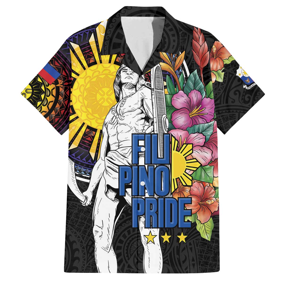 Filipinos Lapu-Lapu Hero Philippines Family Matching Off The Shoulder Long Sleeve Dress and Hawaiian Shirt Hibiscus Flowers Style