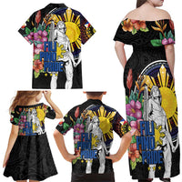 Filipinos Lapu-Lapu Hero Philippines Family Matching Off Shoulder Maxi Dress and Hawaiian Shirt Hibiscus Flowers Style