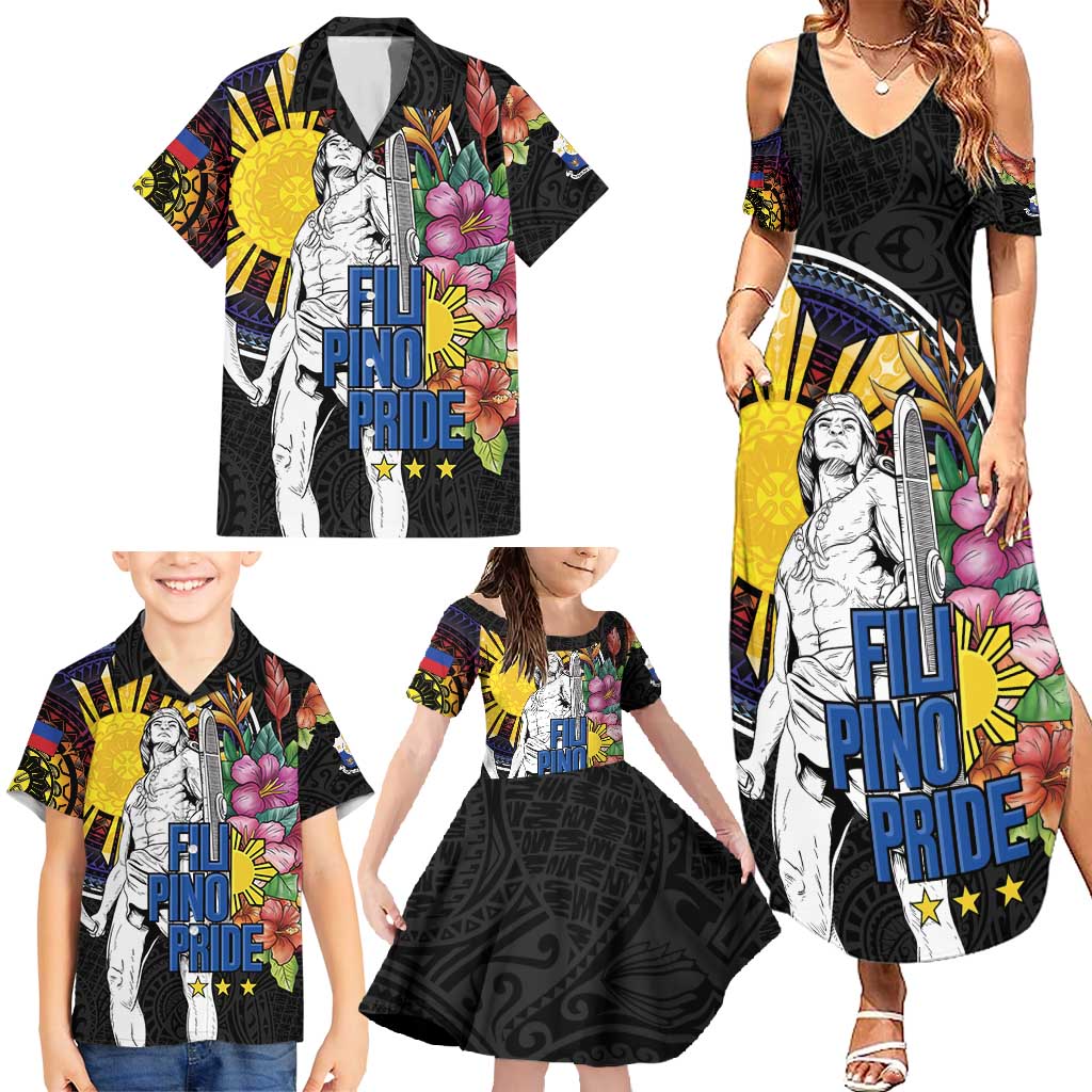 Filipinos Lapu-Lapu Hero Philippines Family Matching Summer Maxi Dress and Hawaiian Shirt Hibiscus Flowers Style