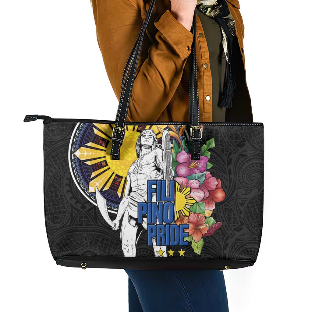 Filipinos Lapu-Lapu Hero Philippines Leather Tote Bag Hibiscus Flowers Style