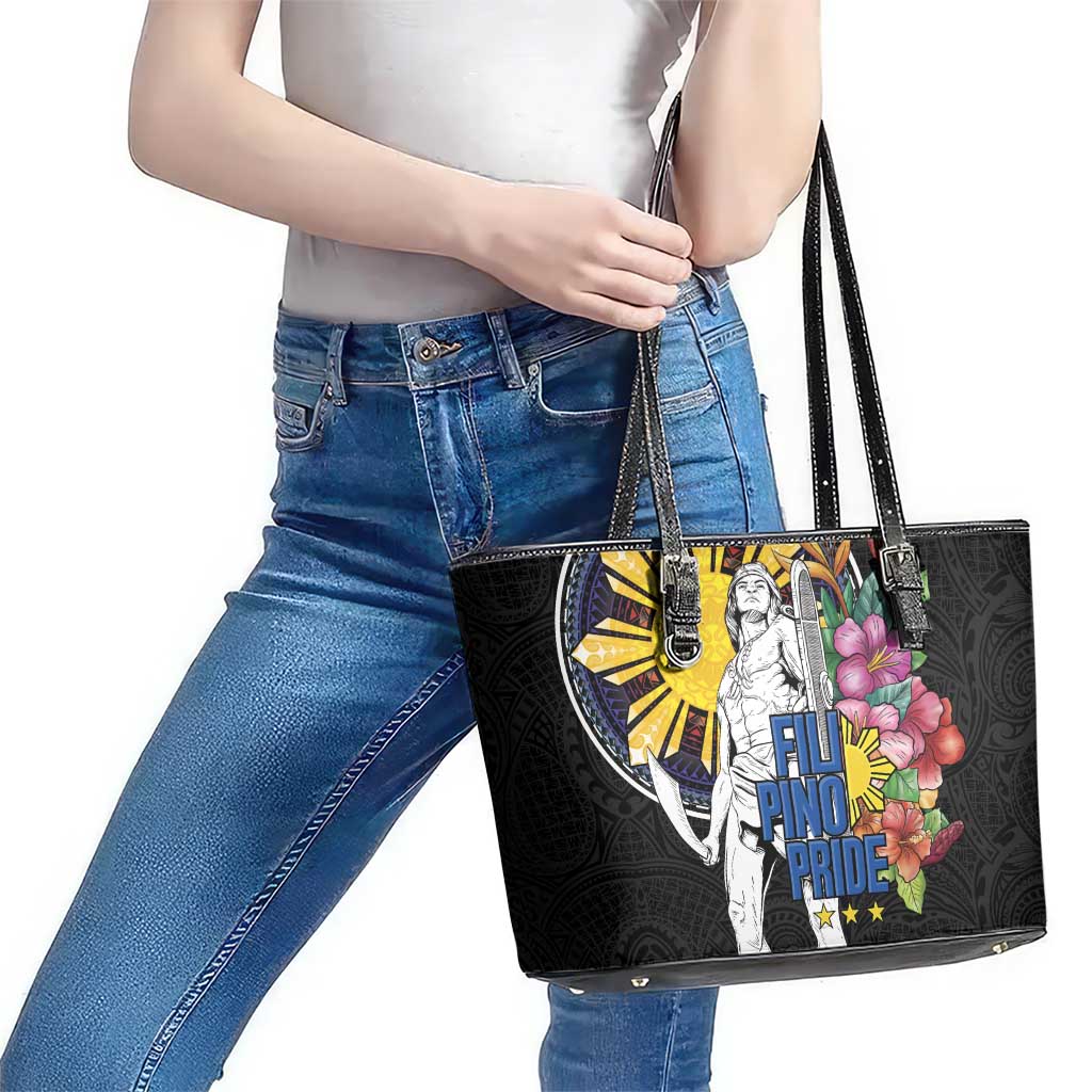 Filipinos Lapu-Lapu Hero Philippines Leather Tote Bag Hibiscus Flowers Style