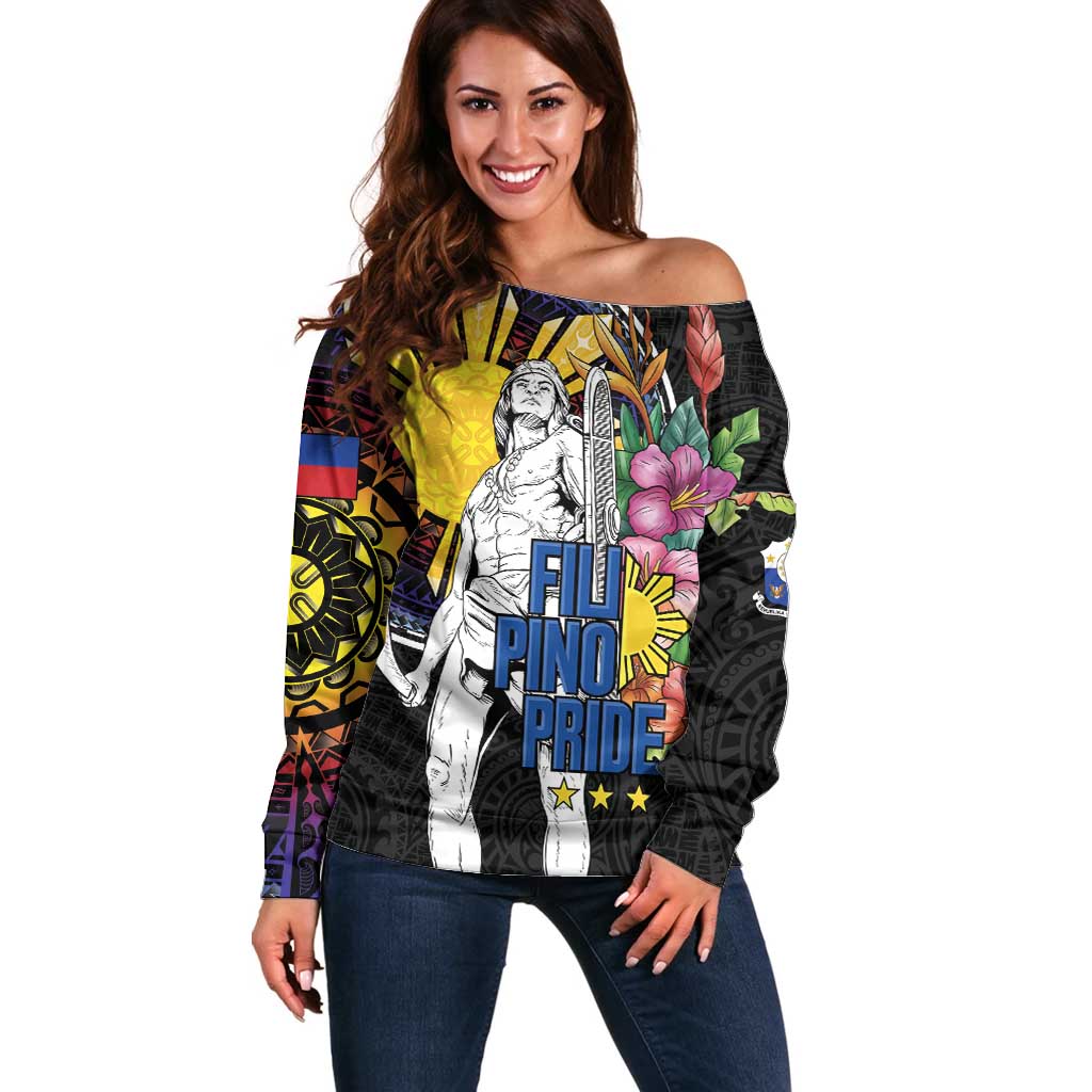 Filipinos Lapu-Lapu Hero Philippines Off Shoulder Sweater Hibiscus Flowers Style