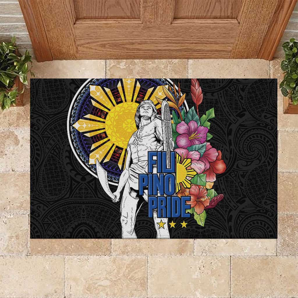 Filipinos Lapu-Lapu Hero Philippines Rubber Doormat Hibiscus Flowers Style