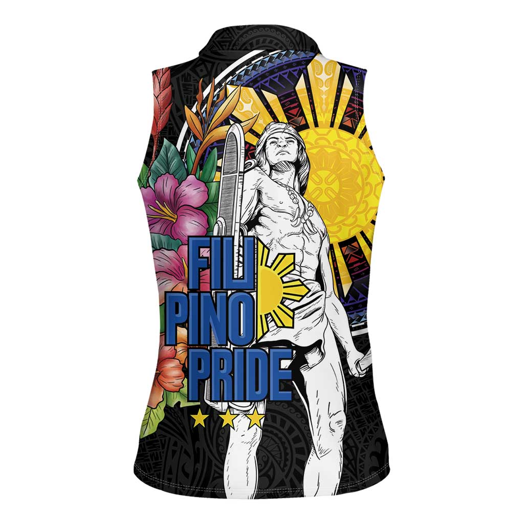 Filipinos Lapu-Lapu Hero Philippines Women Sleeveless Polo Shirt Hibiscus Flowers Style