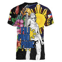 Filipinos Lapu-Lapu Hero Philippines Women V-Neck T-Shirt Hibiscus Flowers Style