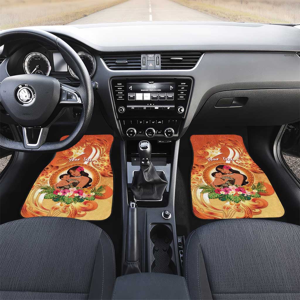 Tonga Mother's Day Car Mats I Love You Mom DT04 Set 2pcs - Front Orange - Polynesian Pride