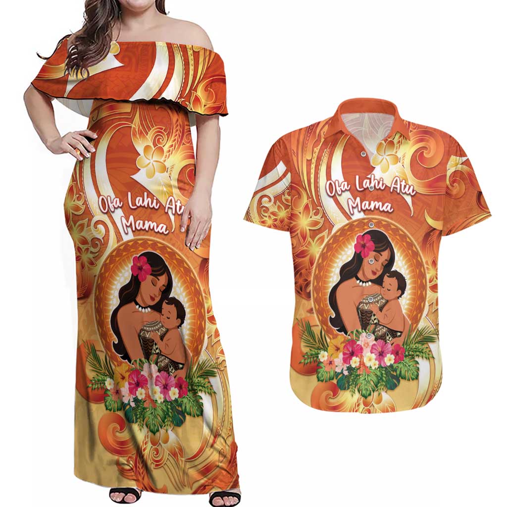 Personalised Tonga Mother's Day Couples Matching Off Shoulder Maxi Dress and Hawaiian Shirt I Love You Mom