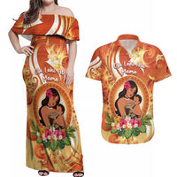 Personalised Tonga Mother's Day Couples Matching Off Shoulder Maxi Dress and Hawaiian Shirt I Love You Mom